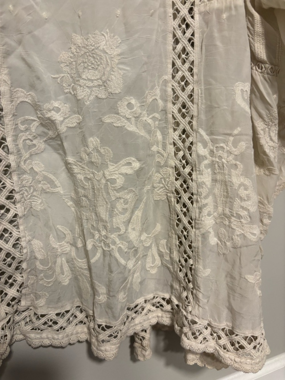 Johnny Was Cream Embroidered Sheer Open Blouse - Picture 5 of 6
